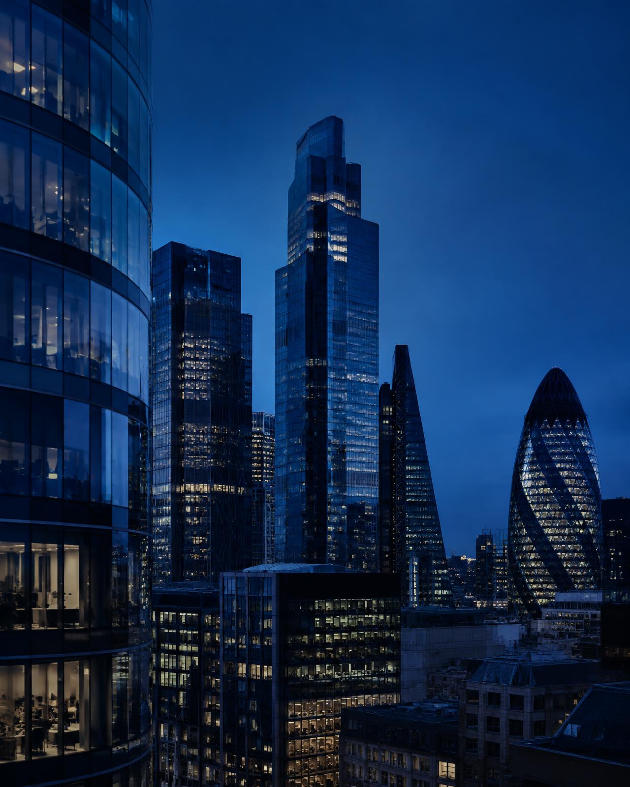 City of London financial district at dusk
